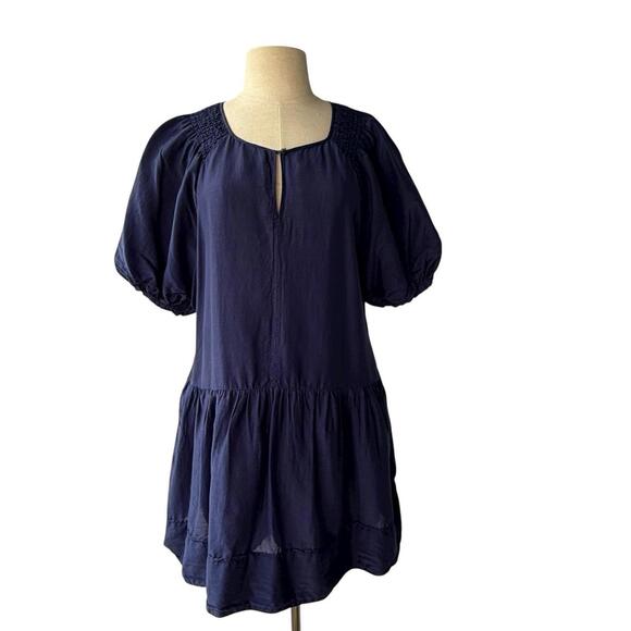 Velvet by Graham & Spencer Reece Silk Cotton Dress Navy Blue Cavern Short Sleeve - Picture 8 of 13